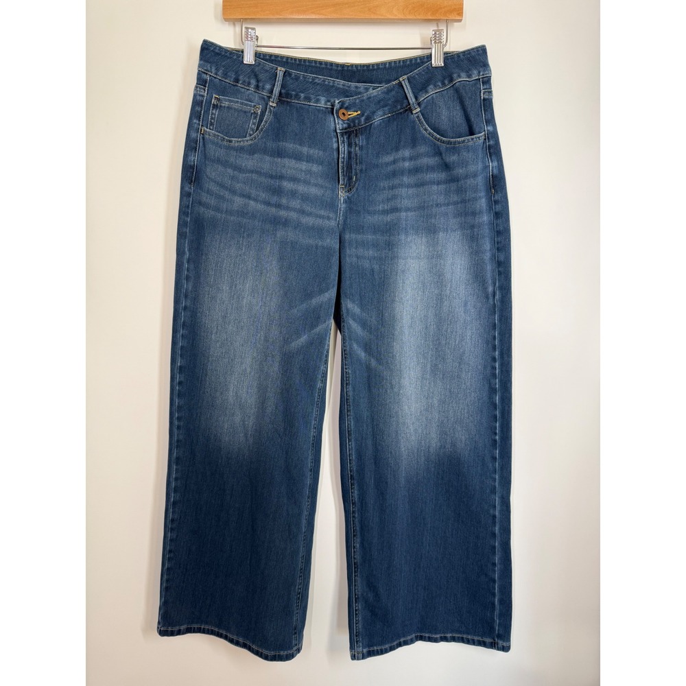 Halara Flex Asymmetric Crossover Waist‎ Baggy Wide Leg Jeans Size L Regular - Picture 5 of 13
